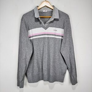 Renoma Sweater Women Size 110 cm Gray White Pink Wool‎ Cotton Built in Shirt